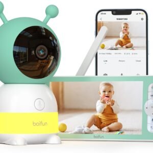 2K BOIFUN Baby Monitor WiFi, 5 Inch 3MP Display & 360° Camera with Night Light, Phone App Control & LCD Monitor, Auto Tracking, AI Motion & Sound Detection, 3000mAh Battery, 2-Way Audio