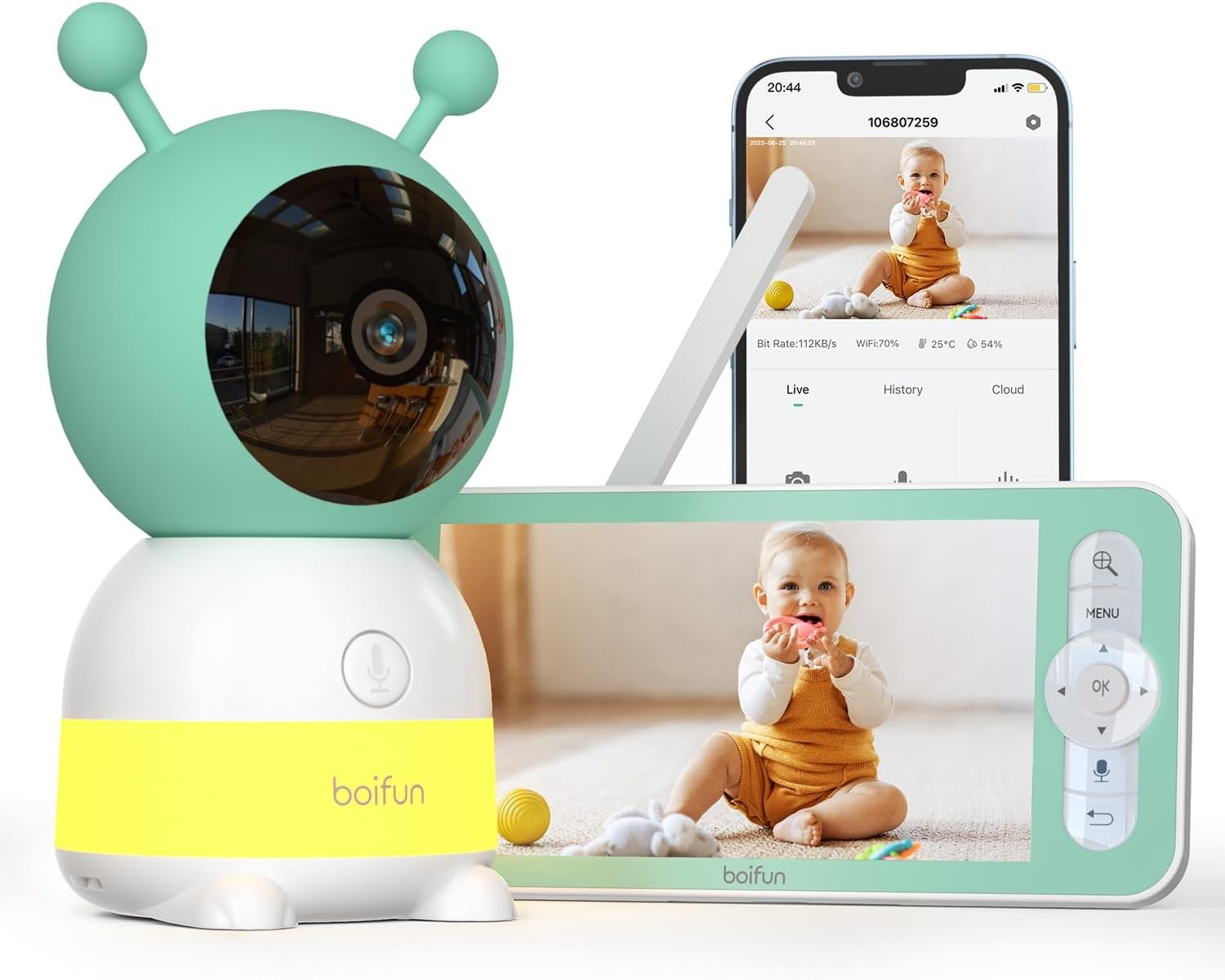 2K BOIFUN Baby Monitor WiFi, 5 Inch 3MP Display & 360° Camera with Night Light, Phone App Control & LCD Monitor, Auto Tracking, AI Motion & Sound Detection, 3000mAh Battery, 2-Way Audio