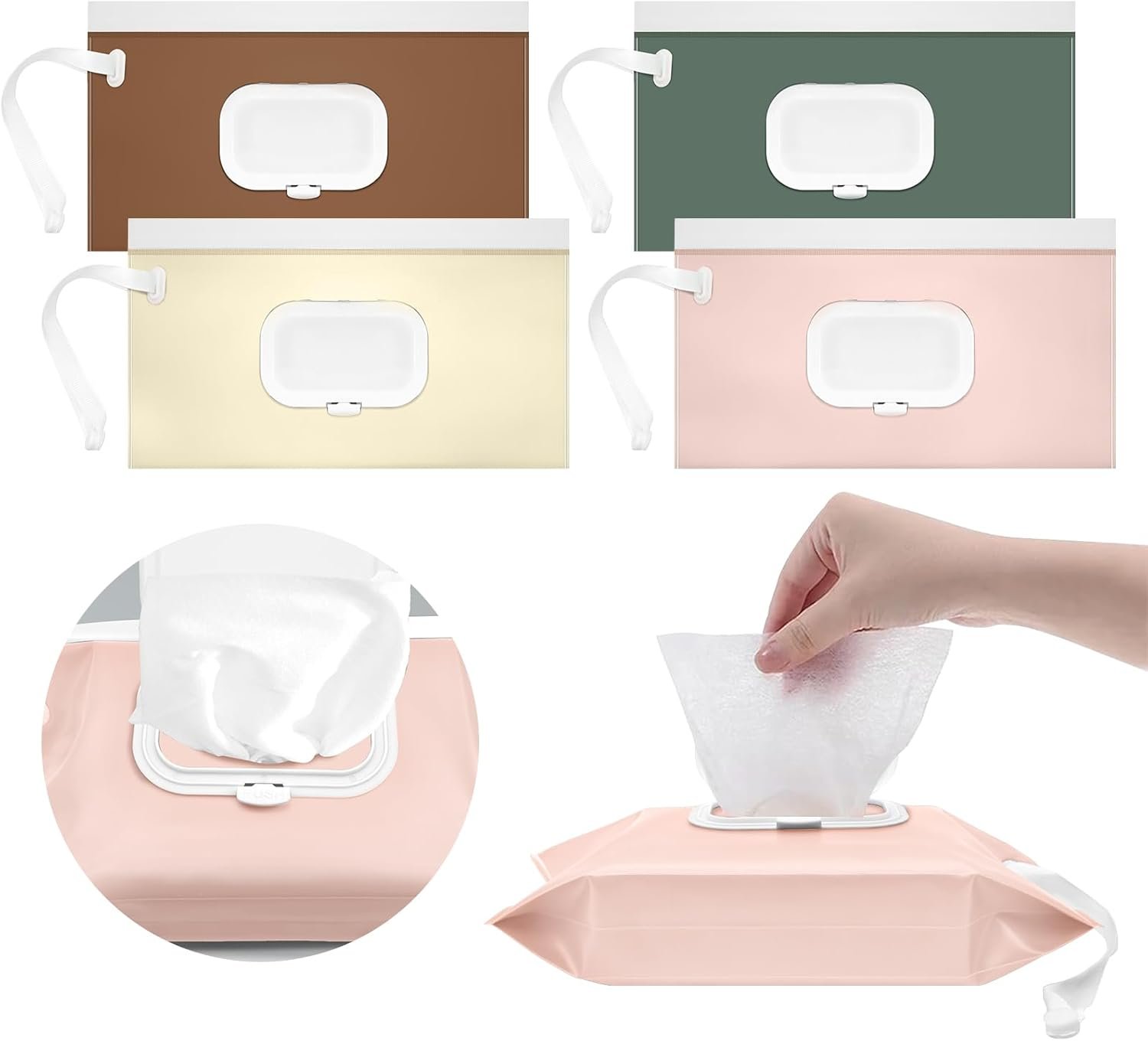 4 pack Baby Wipes Dispenser [New Version-One Press Open],Portable Wipe Pouch,Refillable Wipe Holder, Baby Wipes Container Reusable Wet Wipes Bags Pouch for Travel（C)