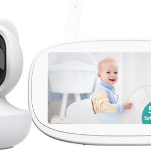Baby Monitor, VIZOLINK 5.5" Split-Screen Video Baby Monitor with Camera and Audio, Auto Motion Tracking, Al Virtual Fence, Local Video Playback, Cry Detection, Temperature Alarm, No WiFi (White)