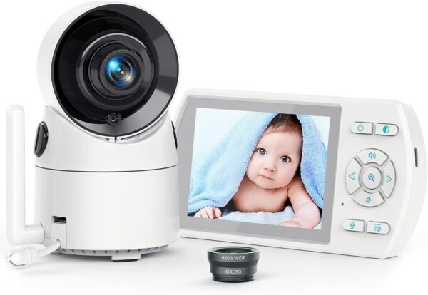 3.5'' Video Baby Monitor with Audio and Camera, Remote Pan-Tilt-Zoom Baby Camera Monitor,Night Vision, 2-Way Talk, Temperature Display, VOX Mode, Disconnection Reminder, Lullaby