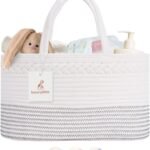 luxury little Baby Diaper Caddy Organizer, Extra Large Cotton Rope Nursery Diaper Basket, Changing Table Organizer, Portable Tote Bag with Divider, Car Storage, Baby Shower Gifts for Newborn