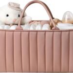 Baby Diaper Caddy Organizer, Stylish Nursery Storage Basket - Gift for Baby Shower, Baby Registry Must Have, Newborn Essentials - Baby Caddy Organizer for Diaper Station (Dark pink)