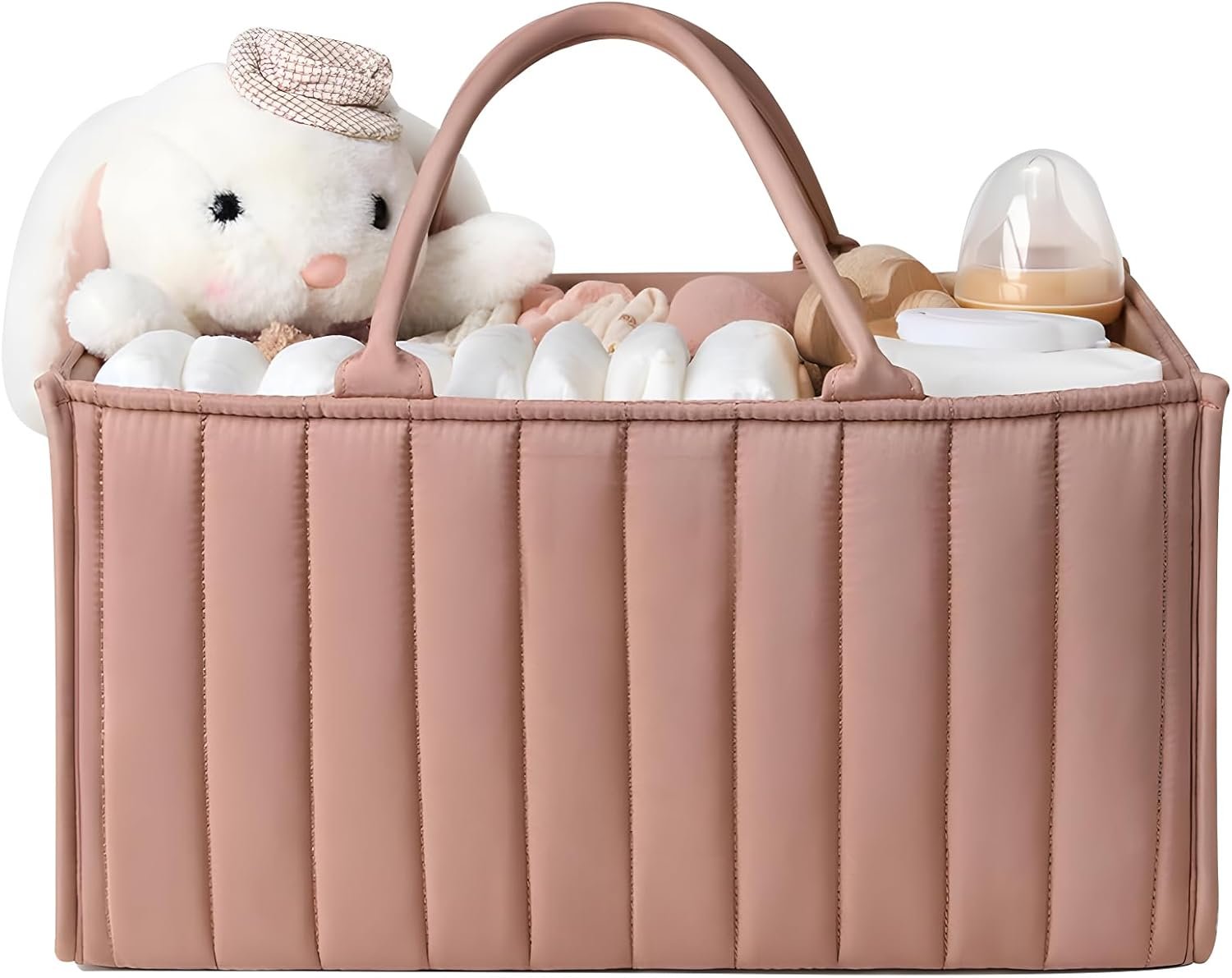 Baby Diaper Caddy Organizer, Stylish Nursery Storage Basket - Gift for Baby Shower, Baby Registry Must Have, Newborn Essentials - Baby Caddy Organizer for Diaper Station (Dark pink)