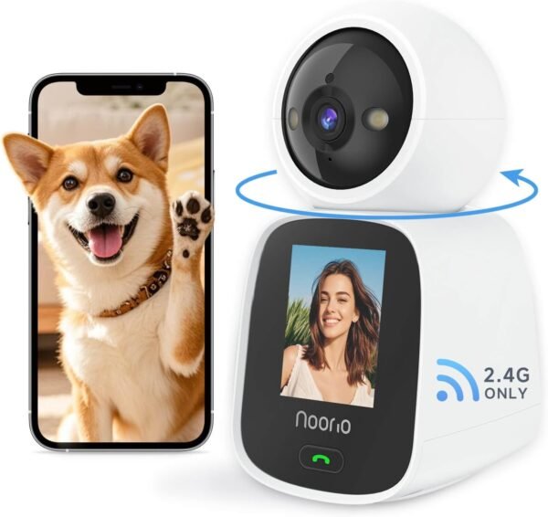 Noorio 2-Way Video Calling Camera, One Click Call 2K Indoor Security, 360° Pan/Tilt Noorio Plus Phone App, Color Night Vision Baby/Dog/Pet Monitor CL200