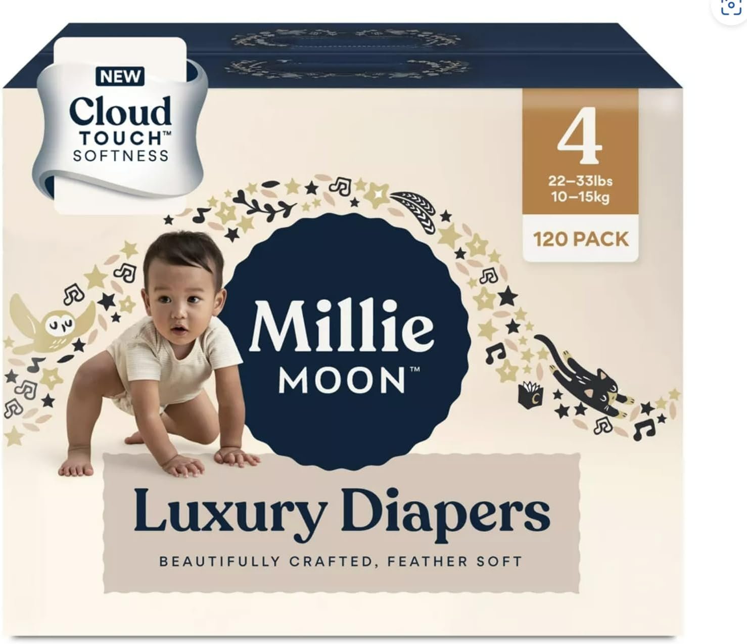 Millie Moon Diapers Sizes 1-6 Luxury Diapers COUCHES DE Luxe (Choose Size) (Size 4-72 Diapers (22lbs-33lbs))