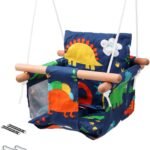 VIsuIvit Baby Swing Seat, Canvas Baby Hammock Infants, Toddler Swing Indoor & Outdoor Infant Hanging Swing Chair with Canvas Cushion, Swing Sets for Baby Hammock Toy Backyard (Dinosaur)