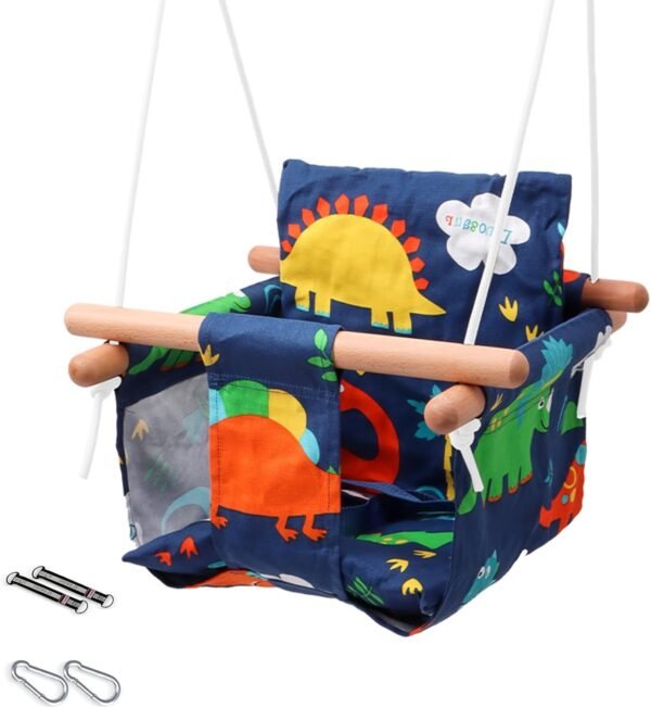 VIsuIvit Baby Swing Seat, Canvas Baby Hammock Infants, Toddler Swing Indoor & Outdoor Infant Hanging Swing Chair with Canvas Cushion, Swing Sets for Baby Hammock Toy Backyard (Dinosaur)