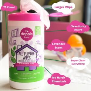 Natural Baby Safe Cleaning Wipes - Plant-Based Lavender Scent - 75 ct - Image 3