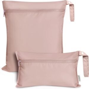 haakaa Waterproof Wet Bags for Baby, Wet Dry Bags for Diaper Bag, Travel, Swimsuit, Beach, Pool, Pump Parts, Stroller, Daycare,Yoga, Blush, 2 Pack