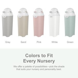 Foundations Tall Diaper Pail - Airtight, Odorless, Holds 60 Diapers, Green - Image 6