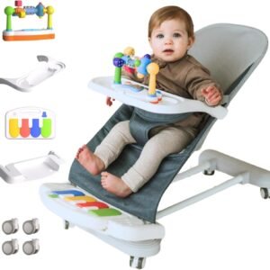 CuddoBaby Baby Bouncer 4-in-1 on Wheels 【Detachable Pianos, Feeding Tray】 3-Level Recline Foldable Seat with Play Bar for Infant to Toddler 0-6, 0-12, 12-24 Months, Baby Gift Idea, Upto 29Lbs - Blue