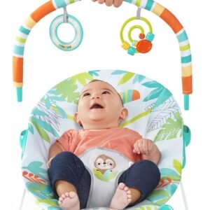 Bright Starts Rainforest Vibes Baby Bouncer: 3-Point Harness, Vibrating & Toy Bar - Image 6
