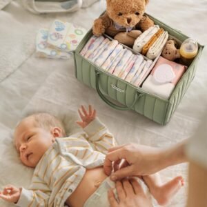Baoswi Diaper Caddy Organizer - Stylish Green Nursery Storage Basket - Image 6