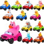 24 Pcs Rubber Ducks Ducks for Jeeps, 3.5 Inch Rubber Cars for Ducking Suitable for 2 Inch Ducks, 12 Ducks Assortment with 12 Cars, Baby Bath Toy Summer Gifts Party Favors