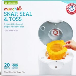 Munchkin Arm & Hammer Diaper Pail Snap, Seal and Toss Refill Bags, 20 Bags, Holds 600 Diapers