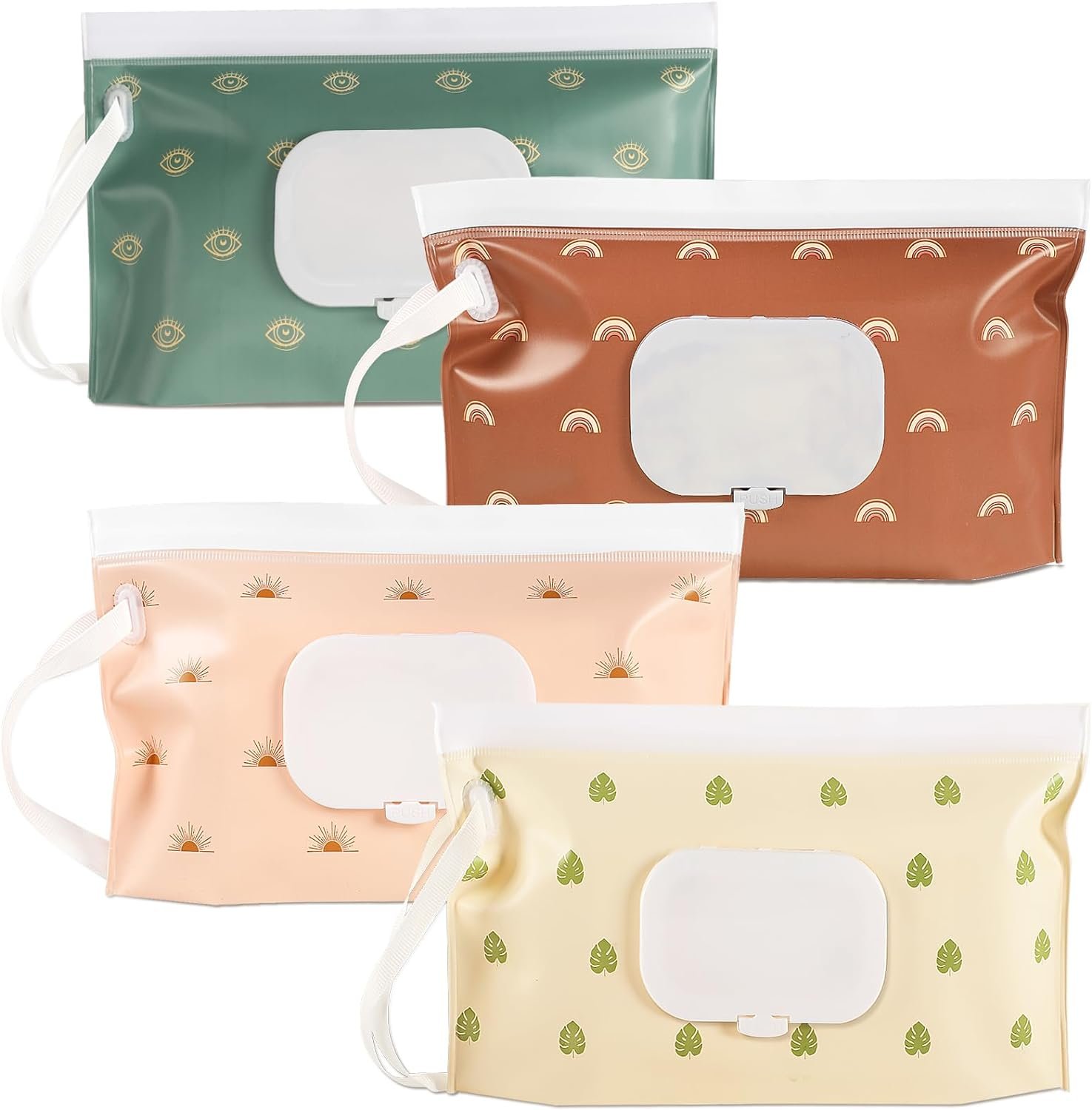FEBSNOW 4 Pack Portable Refillable Baby Wipes Dispenser, Boho Style Rectangular EVA Wipes Case, Multicolor