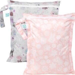 Bumkins Waterproof Wet Bags for Baby, Travel, Swimsuit, Cloth Diapers, Pump Parts, Gym Clothes, Toiletries, Strap to Stroller, Zipper Reusable Bag, Packing Pouch 2-Pack