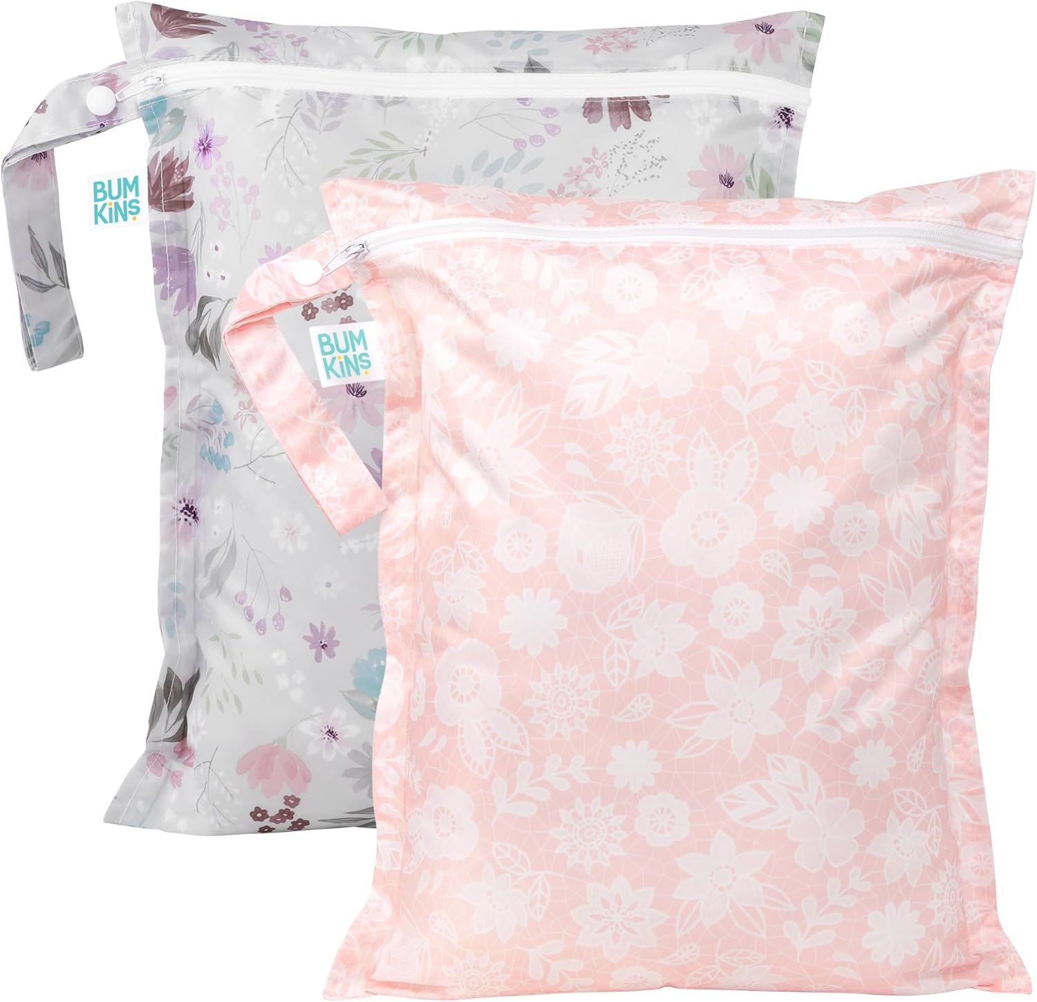Bumkins Waterproof Wet Bags for Baby, Travel, Swimsuit, Cloth Diapers, Pump Parts, Gym Clothes, Toiletries, Strap to Stroller, Zipper Reusable Bag, Packing Pouch 2-Pack