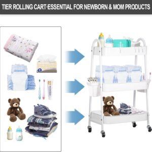 3-Tier Baby Diaper Caddy Cart | Metal Nursery Organizer for Essentials - Image 5
