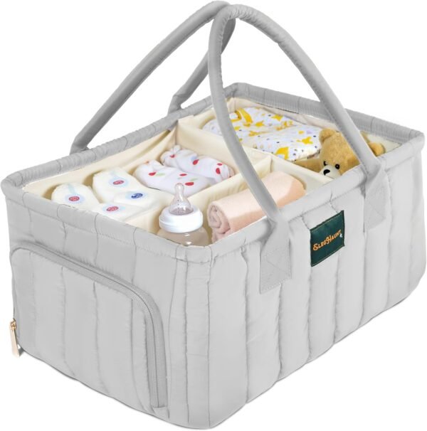 Eleghaunt Baby Diaper Caddy Basket Organizer-Sturdy, Breathable & Washable - Stylish Storage, Portable, Car Caddy Organizer, Nursery, Baby Gift Registry Newborn Essentials (Gray)