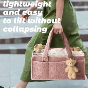 Portable Diaper Caddy Organizer - Baby Essentials Storage Basket (Pink) - Image 4