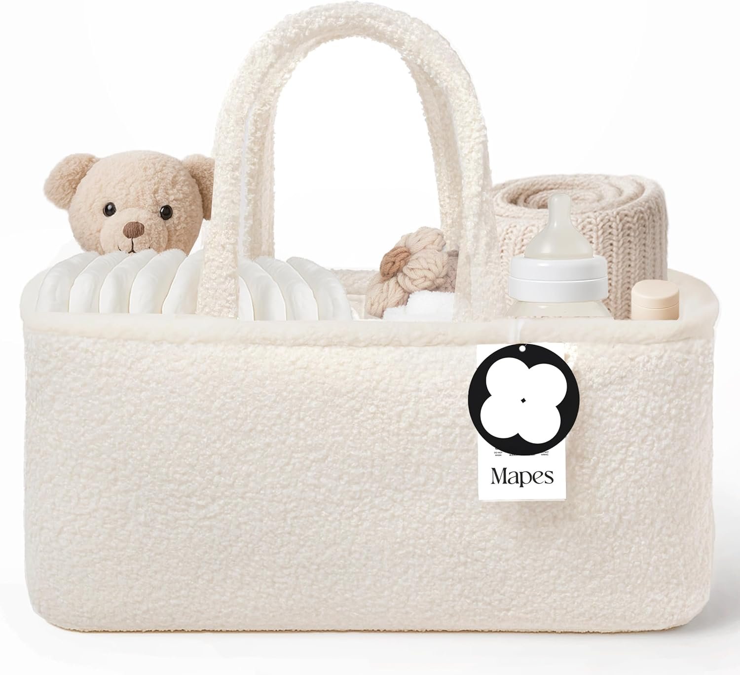 MAPES Canadian Baby Diaper Caddy Organizer - Elegant Soft Sherpa Basket, Minimalist Portable Storage for Diapers, Wipes and Baby Stuff, Nursery Organizer Holder Tote Bag, Best Gift for Baby Shower