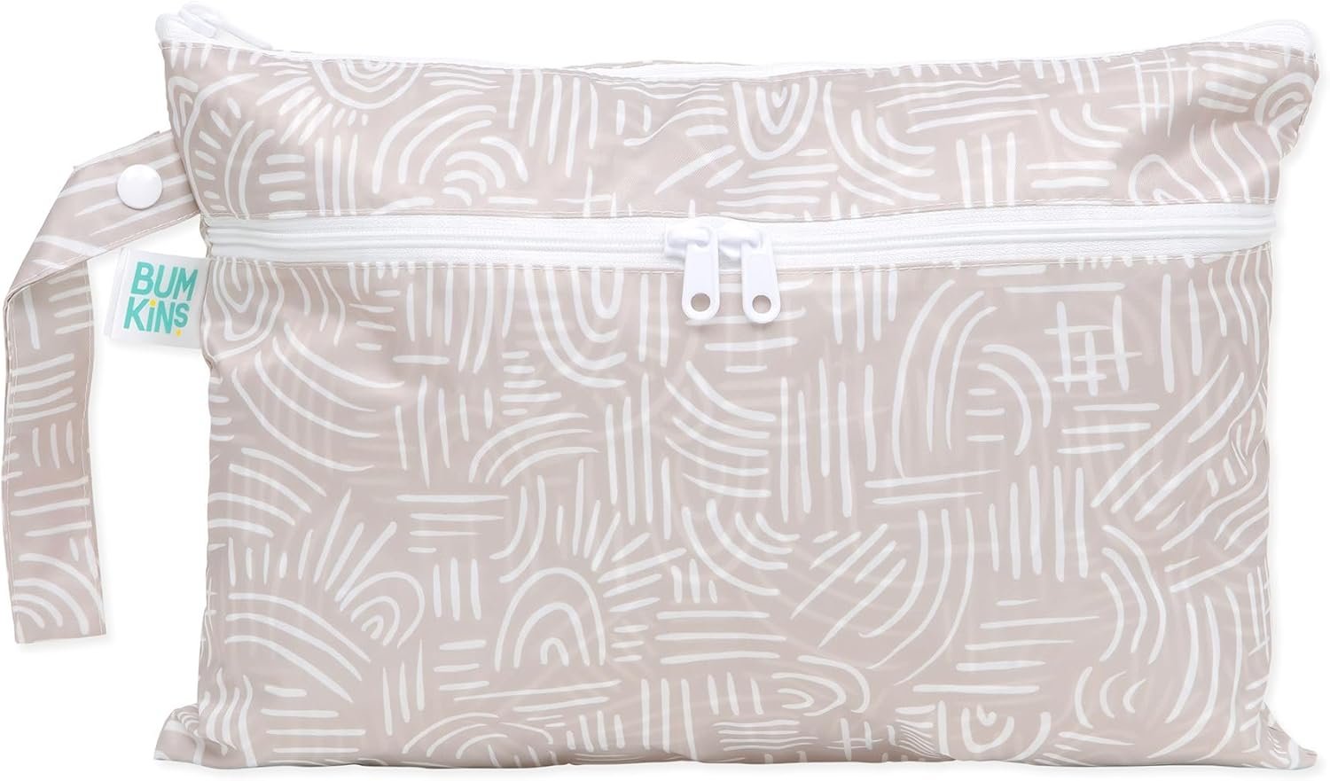 Bumkins Waterproof Wet Dry Clutch Bag for Baby, Travel, Swim Suit, Cloth Diapers, Pump Parts, Pool, Gym Clothes, Toiletry, Hook to Stroller, Daycare, Zip Reusable Bag, Packing Pouch, Boho Beige
