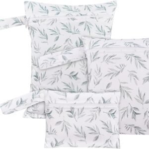 Leaf Printed Wet Dry Bags Set of 3 - Waterproof Zippered Organizers for Travel & Diapers - Image 2