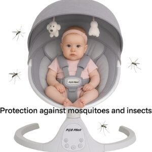 Portable Electric Baby Swing with Bluetooth, Remote & 5 Speeds - Grey - Image 9