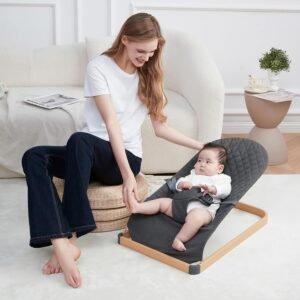 ANGELOGJGT Portable Baby Bouncer - Ergonomic Chair with Natural Vibration, Grey - Image 2