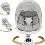 Baby Swings for Infants, Bluetooth Swing for Newborns with Music Speaker, 5 Speeds and Remote Control, Electric Portable Swing for Baby, 10 Preset Melodies,3 Types of Sitting Settings,Remote (White)