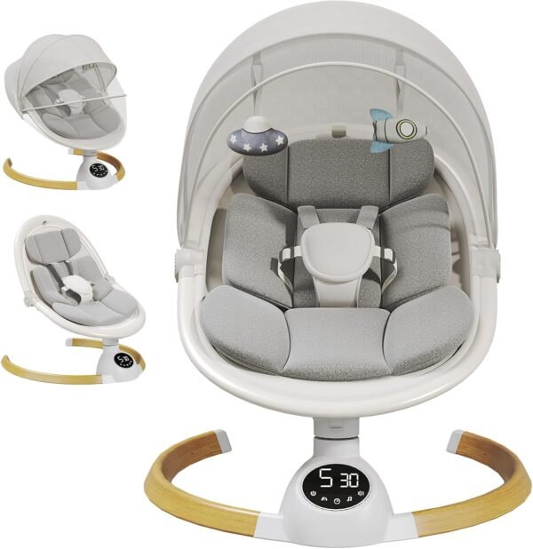 Baby Swings for Infants, Bluetooth Swing for Newborns with Music Speaker, 5 Speeds and Remote Control, Electric Portable Swing for Baby, 10 Preset Melodies,3 Types of Sitting Settings,Remote (White)
