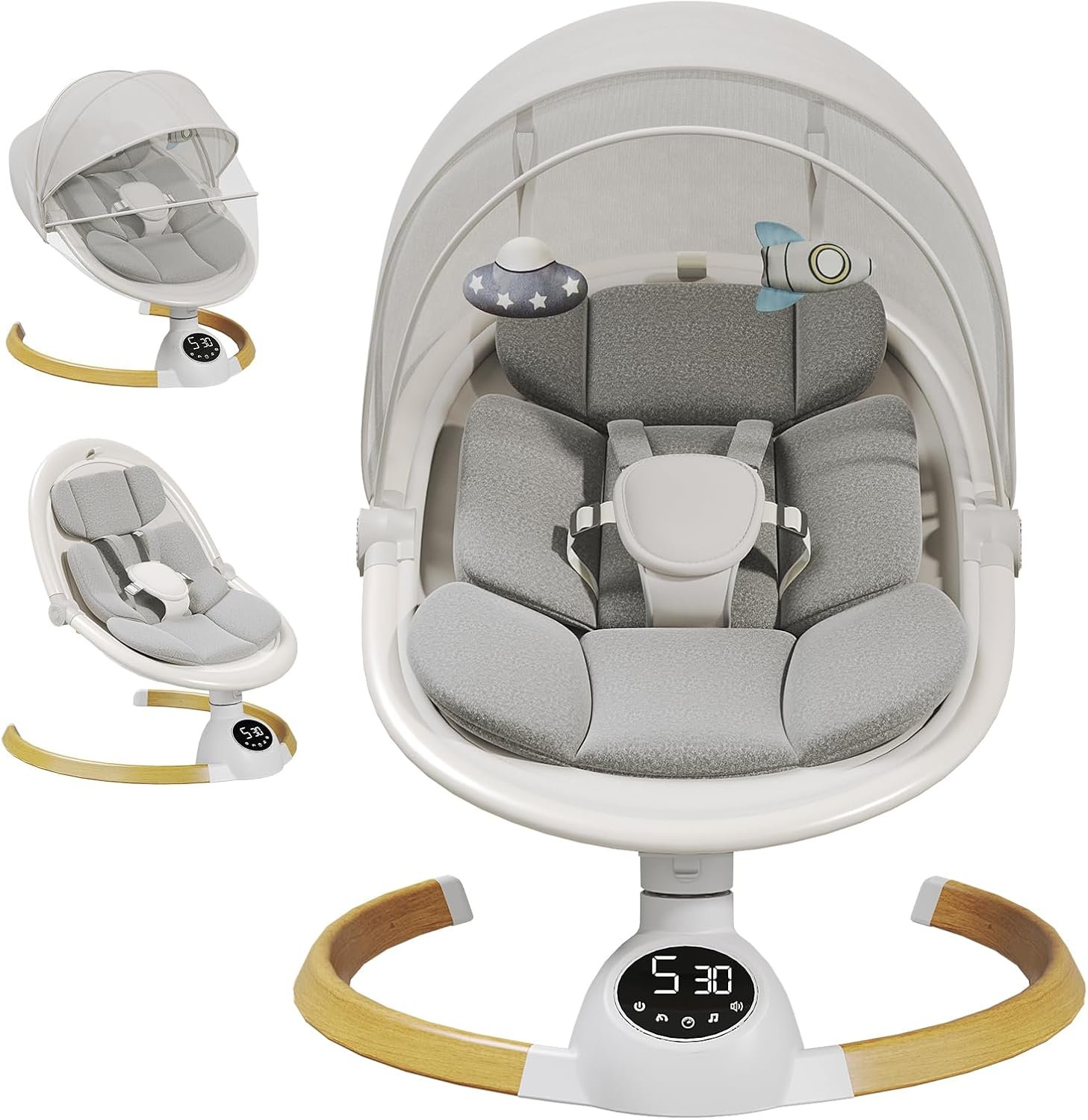 Baby Swings for Infants, Bluetooth Swing for Newborns with Music Speaker, 5 Speeds and Remote Control, Electric Portable Swing for Baby, 10 Preset Melodies,3 Types of Sitting Settings,Remote (White)