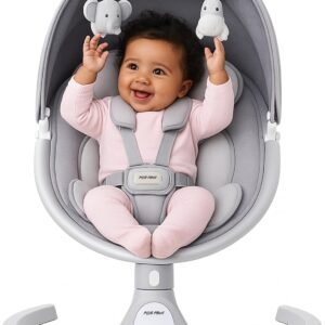 Portable Electric Baby Swing with Bluetooth, Remote & 5 Speeds - Grey - Image 5