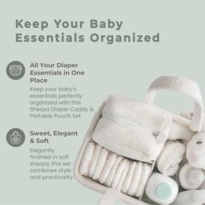 MAPES Baby Diaper Caddy Organizer Set - Elegant Cream Sherpa Nursery Storage - Image 2