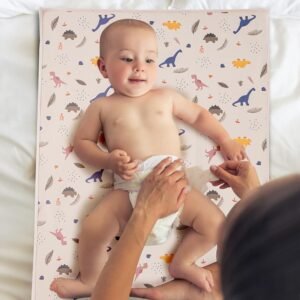 Vegan Leather Baby Changing Mat - Portable Wipeable Foldable Pad (Dinosaur, 20"x28") - Image 3