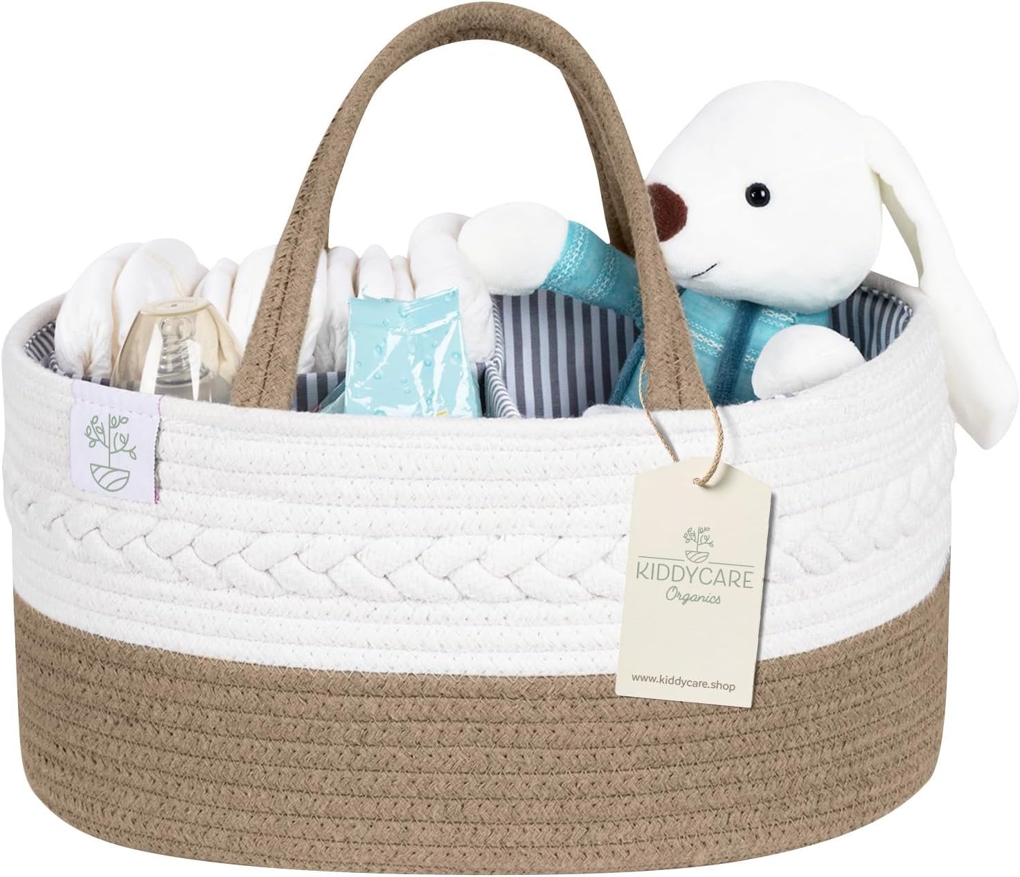 KiddyCare Diaper Tote Caddy Baskets with Dividers for Baby Boy/Girl | with Shoulder Strap, Diaper Changing Bag for Car Organizer | Storage Basket for Baby Nursery | Natural Large