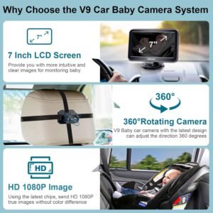 DoHonest 7-Inch Baby Car Camera - 1080P HD, 360° Rotating, Easy USB Setup - Image 2