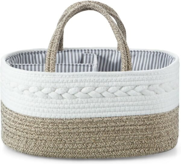 PandaEar Baby Diaper Caddy Organizer, Portable Nursery Organizers and Storage Baby Basket, Cotton Rope Diaper Organizer for Baby Shower Gifts Newborn Infants - Brown