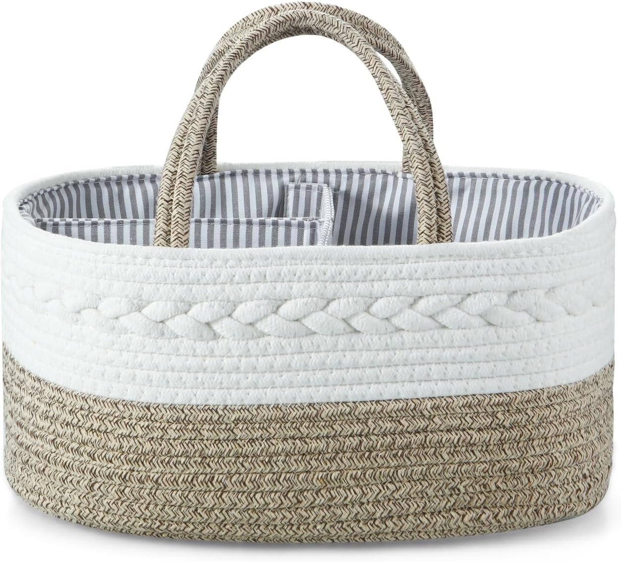 PandaEar Baby Diaper Caddy Organizer, Portable Nursery Organizers and Storage Baby Basket, Cotton Rope Diaper Organizer for Baby Shower Gifts Newborn Infants - Brown