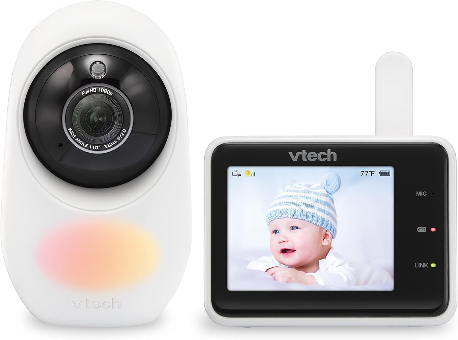 VTech 1080p Smart WiFi Remote Access Video Baby Monitor with Super-slim 2.8” Display, Night Light, RM2751 (White)