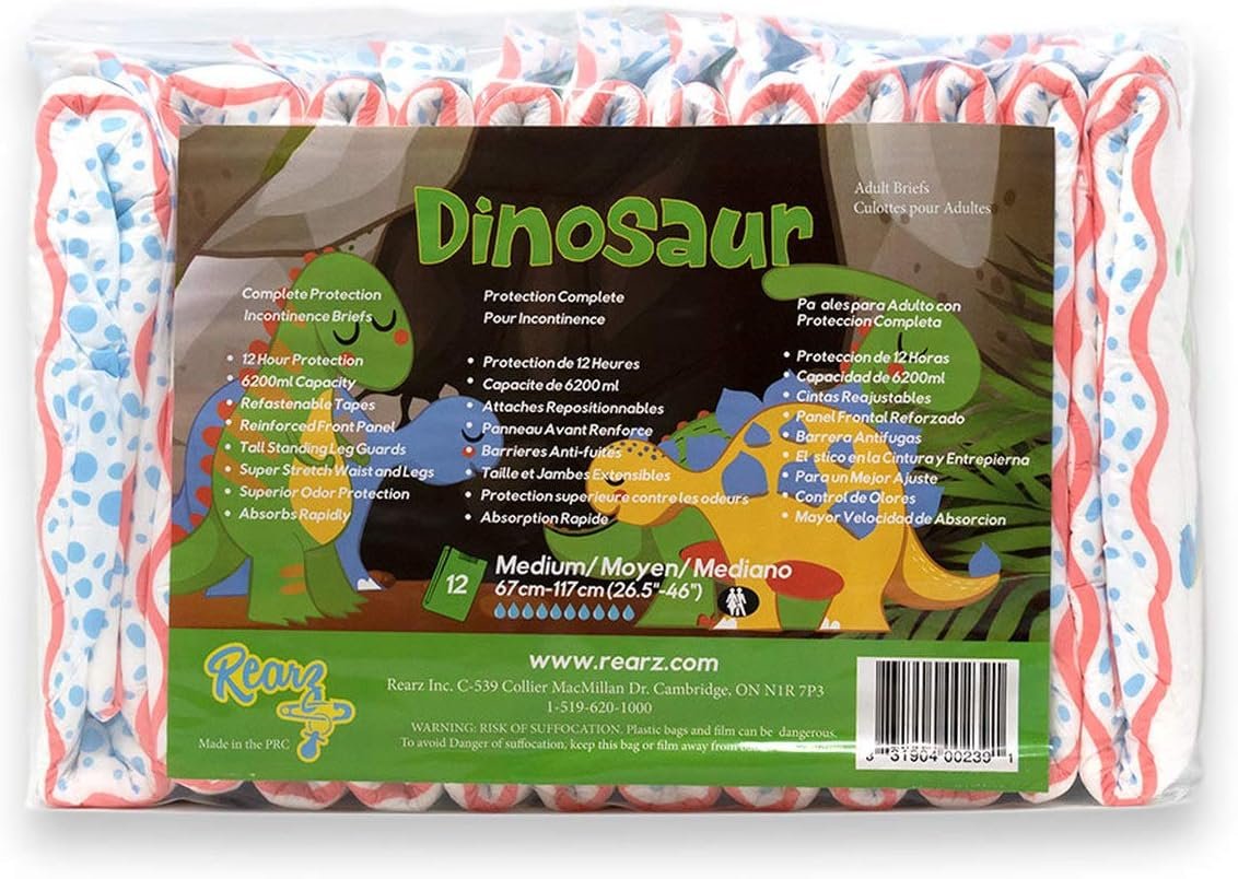 Rearz - MEGA Dinosaur - 11,000ml Adult Diapers (12 Pack) (Medium)