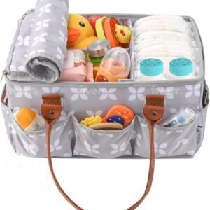 Moteph Diaper Caddy Organizer with Lid & Changing Mat - Large Nursery Tote in Grey - Image 4