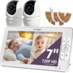 Comfyer 7" HD Split-Screen Baby Monitor with 2 Cameras, Video Baby Monitor with Camera and Audio, Flexible Bracket, Non-WiFi, VOX Mode, 2 Way Audio, Remote PTZ, Auto Night Vision
