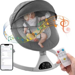 Soobaby Baby Swing for Infants,baby Bouncer for Babies,Portable Swing for Baby Boy Girl,Indoor Baby Rocker with 5 Sway Speeds,Music and Bluetooth (Dark Gray)