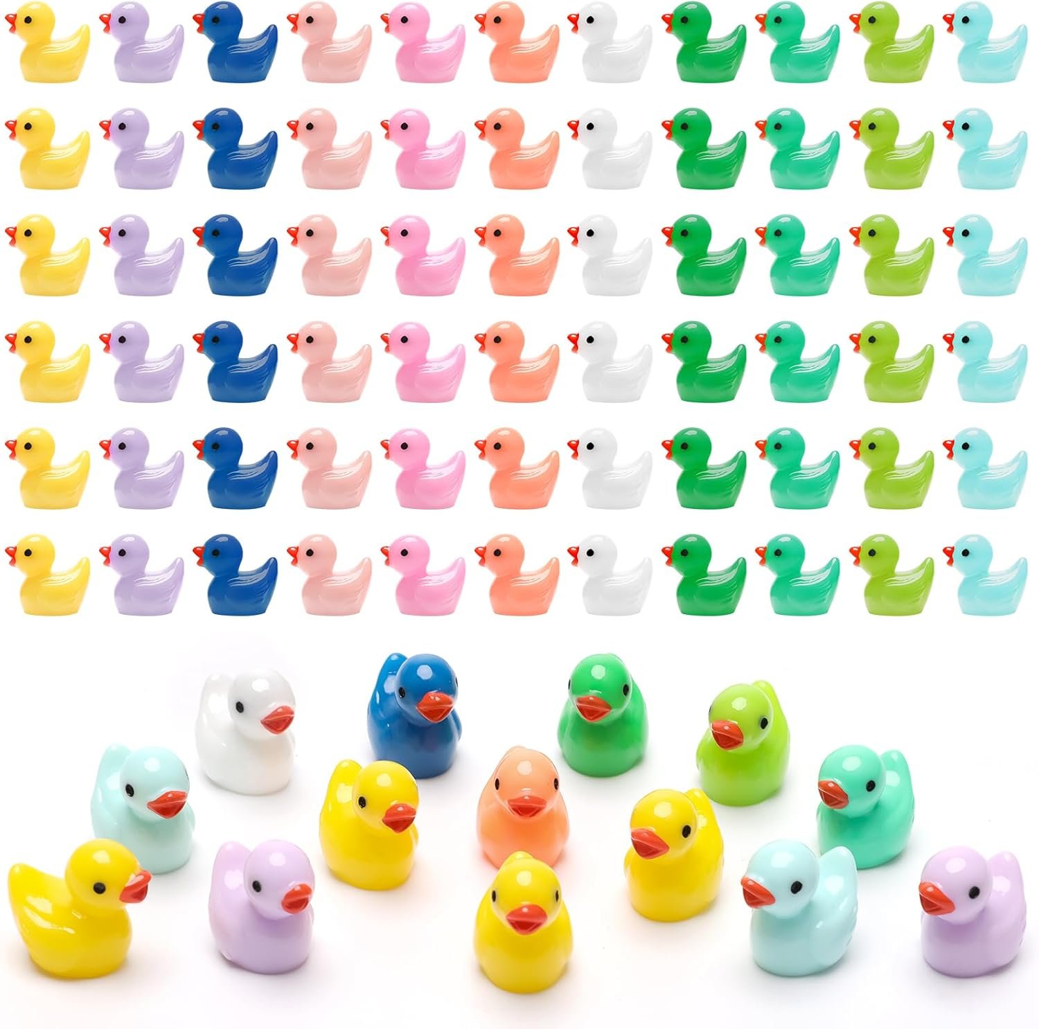 220 PCS Mini Resin Ducks, Mini Duck Figure,Mini Plastic Ducks, Micro Fairy Garden/Aquarium/Landscape Ornament Decoration, DIY Charm Ducks for Christmas/Party(120 Yellow+ 120 Multi-Color)
