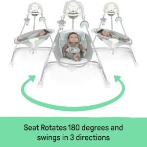 InLighten Baby Swing - 5 Speed Swivel Seat, Safety Harness & Nature Sounds - Van Elephant - Image 2