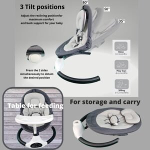 5-Speed Electric Baby Swing for Infants - Bluetooth, Remote, Portable, Black - Image 5