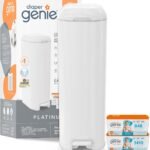 Diaper Genie Platinum Diaper Pail GIFT SET, White - Made in Durable Stainless Steel and Includes 2 Easy Roll Refills - one with 18 bags, one with 30 bags